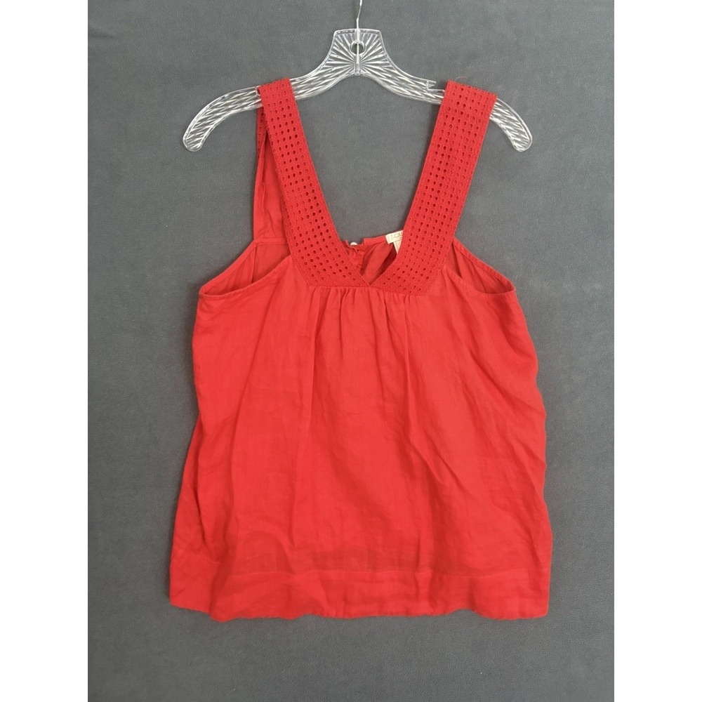 J Crew Linen Lace Shell Sleeveless Tank Top V Neck Boho Size 8 Medium
